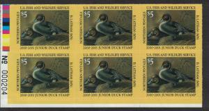 JDS8 - Junior Federal Duck Stamp. Plate Block Of 6. MNH. OG.   #02 JDS8PB6BL