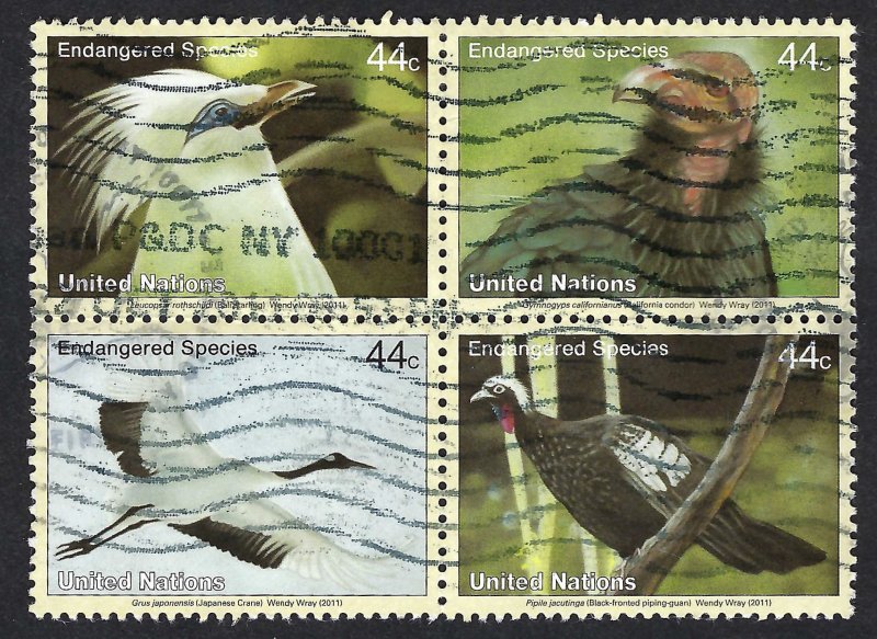 United Nations #1031-1034 4x 44¢ 2011 Endangered Species. Used.