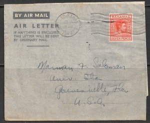 BAHAMAS 1945 7d KGVI Portrait Aerogramme Air Letter HG FG2 VFU to USA
