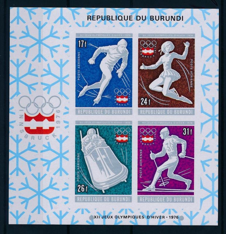 [55836] Burundi 1976 Olympic games Figure skating Bobsleigh Imperf. MNH Sheet