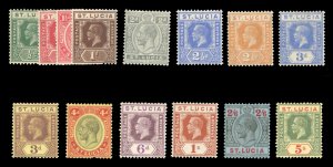 St. Lucia #76-89 Cat$144.70, 1921-24 George V, complete set, hinged