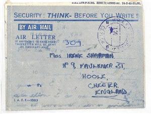 AK65 1945 WW2 ALLIED FORCES *SECURITY* AIRLETTER S.E Asia*Ceylon RAF* GB Chester