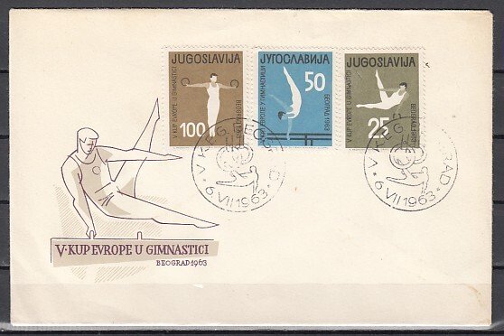 Yugoslavia, Scott cat. 704-706. Gymnastics issue on a First day cover. ^