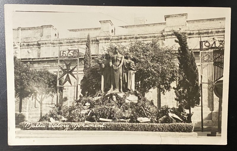 Malta victory monument real photo postcard with scott #238 AirMail to APO