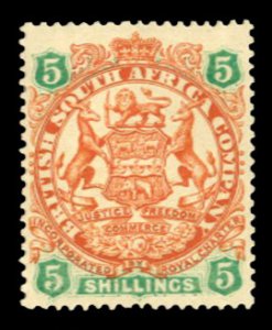 Rhodesia #38 Cat$65, 1896 5sh orange red and green, hinge remnant