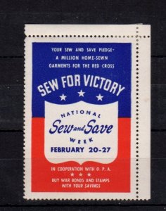 USA WW2 Era Patriotic Stamp  - National Sew & Save Week Sew for Victory - MNH