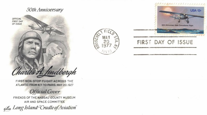 1977 FDC, #1710, 13c Lindbergh Flight, Nassau Co. (NY) Museum #351a