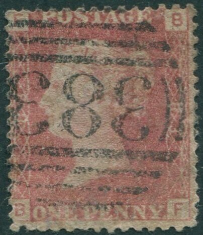 Great Britain 1858 SG43 1d red QV FBBF plate 83 fine used (amd)