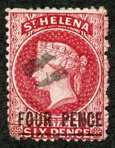 St Helena SG13 4d Carmine Surch  A Wmk Crown CC Perf 12.5 Cat 50 Pounds