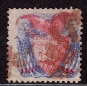 $US SC.#121 used, F-VF, Rare Brown cancel, tiny perf tear, short perfs CV. $1050