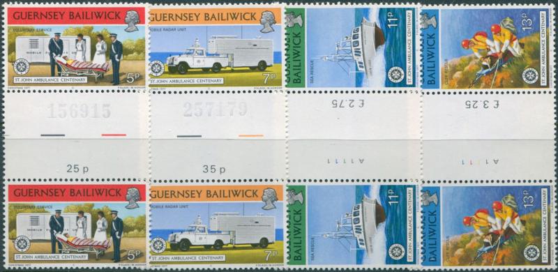 Guernsey 1977 SG157-160 Christmas St John Ambulance gutter pairs set MNH