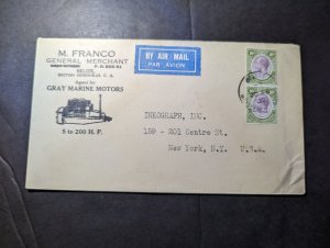 1932 British Honduras Airmail Cover Belize to New York NY USA M Franco Merchant
