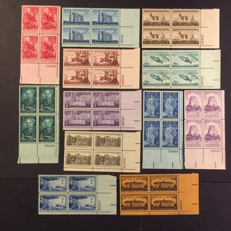 US, 1073-1085, 1956 COMPLETE YEAR PLATE BLOCKS COLLECTION, MINT NH,OG 