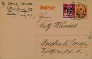E0064 Bavarian postal card German Reich overprints Gunzburg - Ansbach 1921