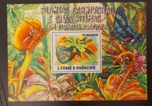 SO) SAN TOME AND PRINCIPE, SOUVENIR LEAF CARNIVOROUS PLANTS, FAUNA MNH