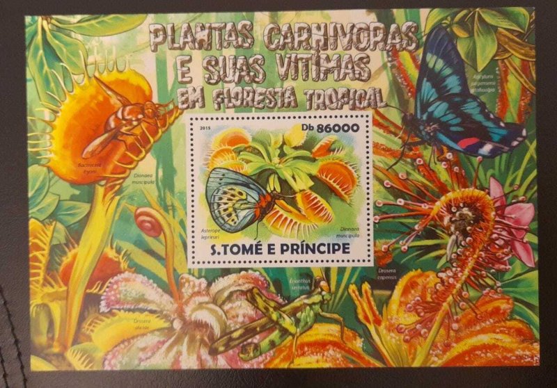 SO) SAN TOME AND PRINCIPE, SOUVENIR LEAF CARNIVOROUS PLANTS, FAUNA MNH