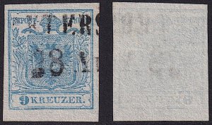 Austria - 1850 - Scott #5 - used - Type I - Coat of Arms - light blue shade