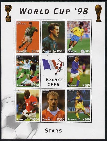 ZAMBIA - 1998 - World Cup Stars - Perf 8v Sheet - Mint Never Hinged