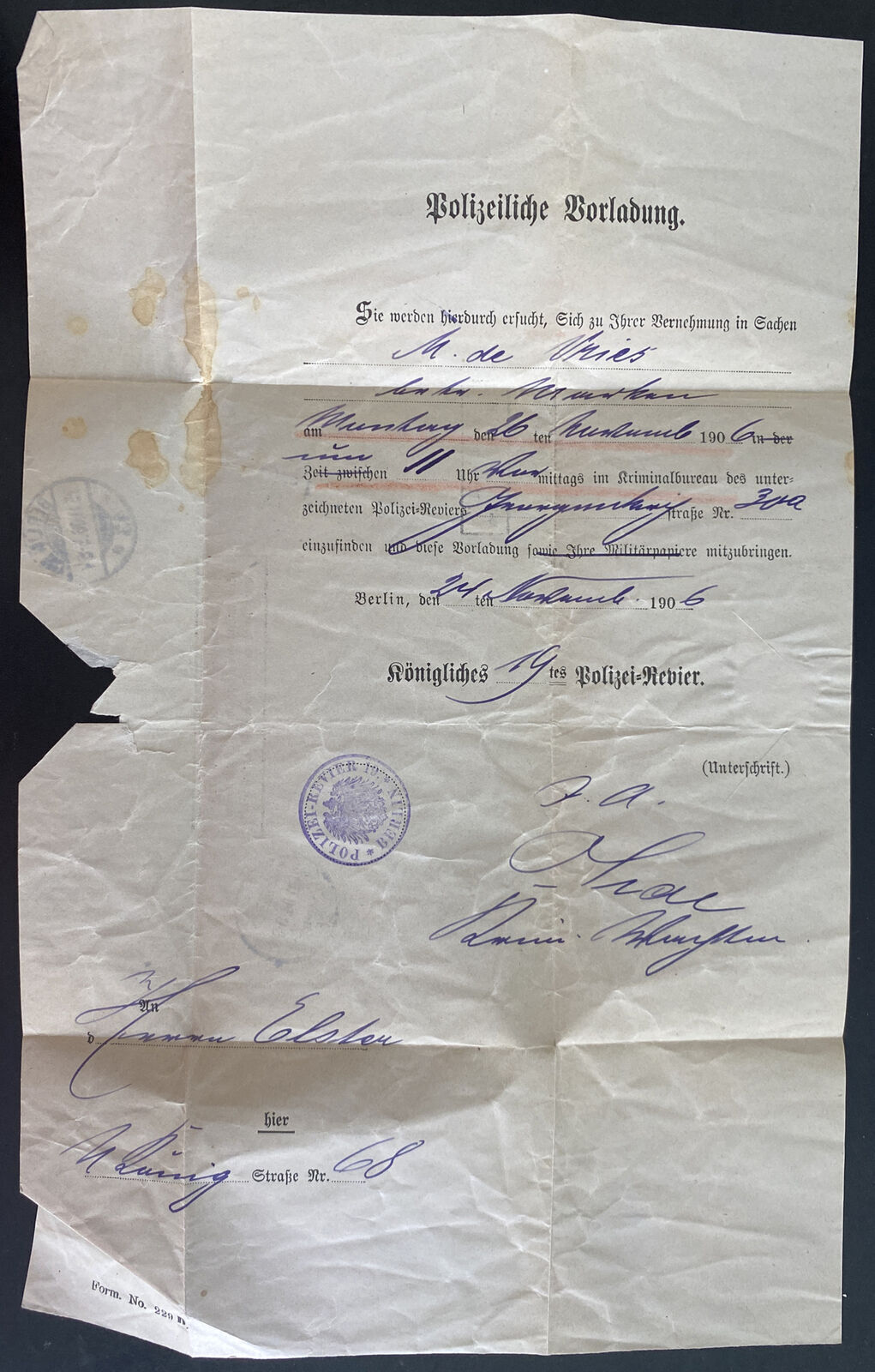 1906 Berlin Germany Police President letter Sheet Official cover