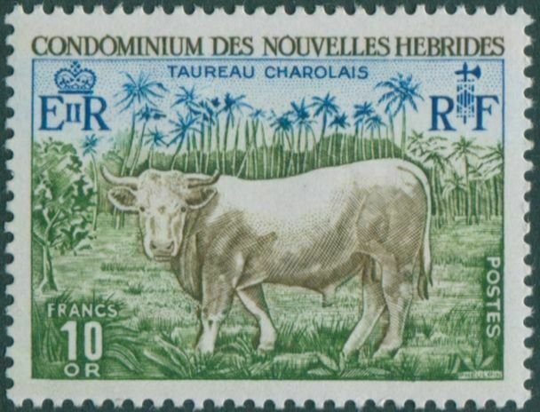 New Hebrides French 1974 SGF213 10f Charolais Bull MNH