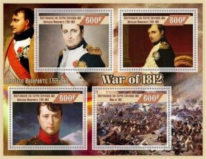 Stamps. War 1812 Napoleon Bonaparte 2022 year 1+1 sheets perf Ivory Coast