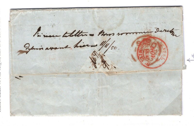 USA Transatlantic Cover FORWARDED Liverpool Switzerland US CONSUL EL 1850 46.2