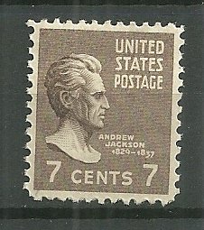 1938 Preidential Issue Sc812   7¢ Andrew Jackson MNH