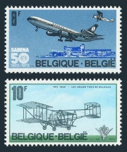 Belgium 845-846, MNH. Michel 1727-1728. SABENA-50, 1973. DC-10. Biplanes.