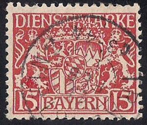 Bavaria #O12 15PF Official Coat of Arms Stamp used F-VF