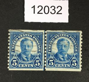 MOMEN: US STAMPS # 602 LINE PAIR USED OT #12032