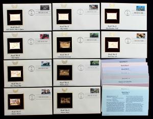 US  #2559a-j FDC 1992 WWII 10 Covers  22k Gold Replica Stamp FDC U/A