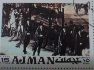 ​AJMAN-1971- 150TH ANNIV: DEATH OF NAPOLEON-FUNERAL-CTO-S/S--FANCY CANCEL-VF