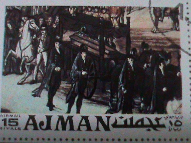 ​AJMAN-1971- 150TH ANNIV: DEATH OF NAPOLEON-FUNERAL-CTO-S/S--FANCY CANCEL-VF