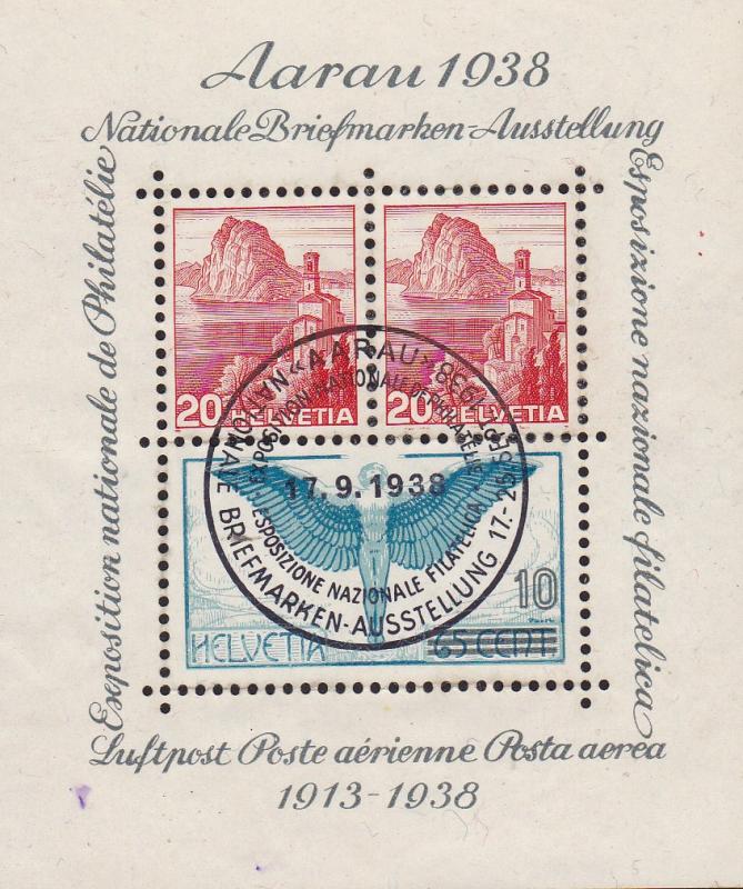 Switzerland 1938 Aarau Stampshow Souvenir Sheet. VF/Used/Exhibition Cancel/(O)