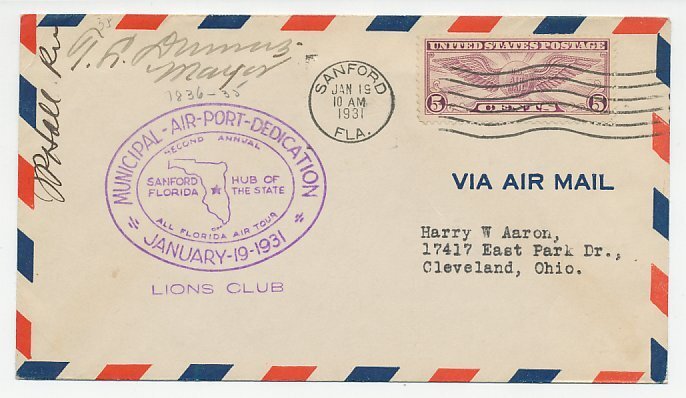 Cover / Postmark USA 1931 Municipal Air Port Dedication - Lions Club