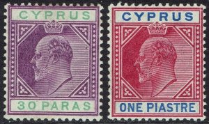 CYPRUS 1904 KEVII 30PA AND 1PI WMK MULTI CROWN CA