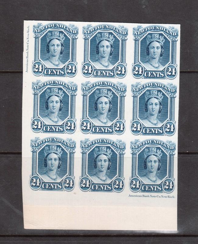 Newfoundland #31P Extra Fine Imprint Proof Block Of Nine India Paper On Card