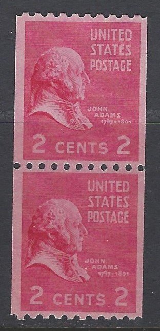 United States, Scott #850; 2c John Adams Coil Pair, MNH