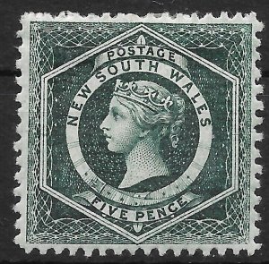 AUSTRALIA - NEW SOUTH WALES SG233da 1885 5d BLUE-GREEN p11x12 WMK S/w  MTD MINT*