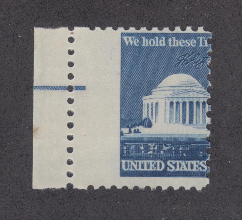 US Sc 1510 MNH. 1973 10c Jefferson Memorial, sheet margin MISPERF single