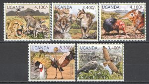 Wb267 2012 Uganda Endangered Species Birds Wild Cats #2800-04 Set Mnh