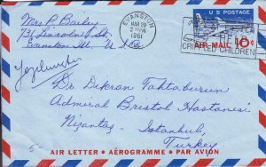 1961, Evanston, IL to Istanbul, Turkey, Aerogram (UC32) (37442)