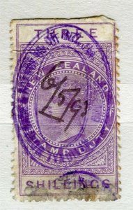 NEW ZEALAND; 1890s early classic QV Stamp Duty fine used 3s. value