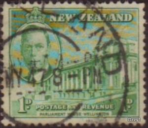 New Zealand 1946 Sc#248, SG#668 1d Green KGVI & Parliament USED.