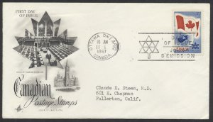 1967 #453 Confederation Centennial FDC Artcraft Cachet for Ayerst With Letter
