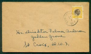 DWI 1917, 50Bit Chr X tied Christiansted on local over-franked cover, scarce, VF