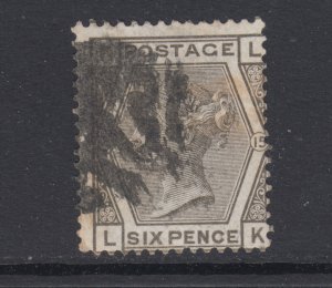 Great Britain Sc 62 used. 1873 6p gray QV, Plate 15, grid cancel, sound, Fine