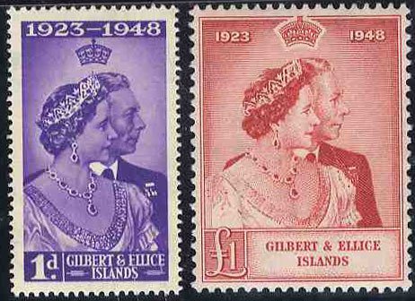 Gilbert and Ellice Islands #54-55 (SG 57-58) Cat£16, 1948 Silver Wedding, se...