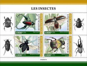 Central Africa - 2022 Insects, King Diving Beetle - 4 Stamp Sheet - CA220221a