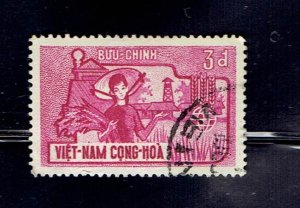 VIETNAM SOUTH SCOTT#209 1963 3d FARMWMER WOMAN WITH GRAIN -0 USED